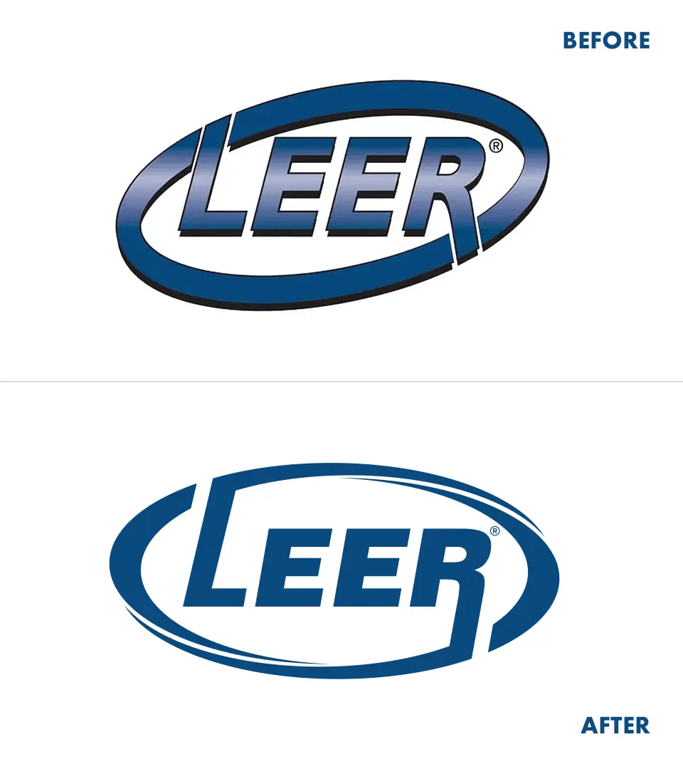 Leer logo, before and after